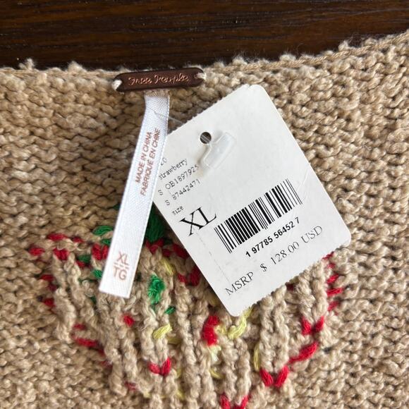 FREE PEOPLE | NWT Women's Strawberry Jam Mixed-Media Crop Top Tan Red Sz XL - Picture 5 of 7